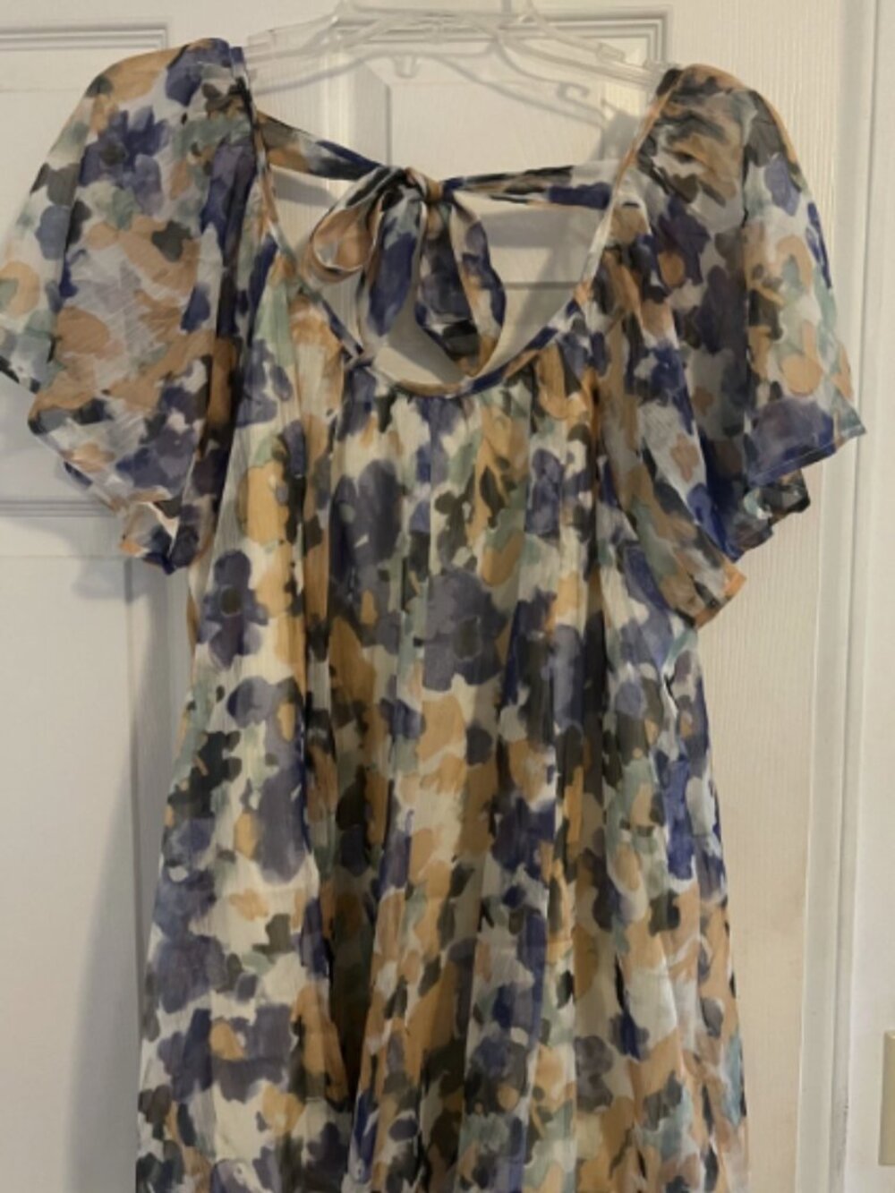 NWT Easel Womens Top Medium Yellow Purple Floral Lined Hippie Boho Festival tie